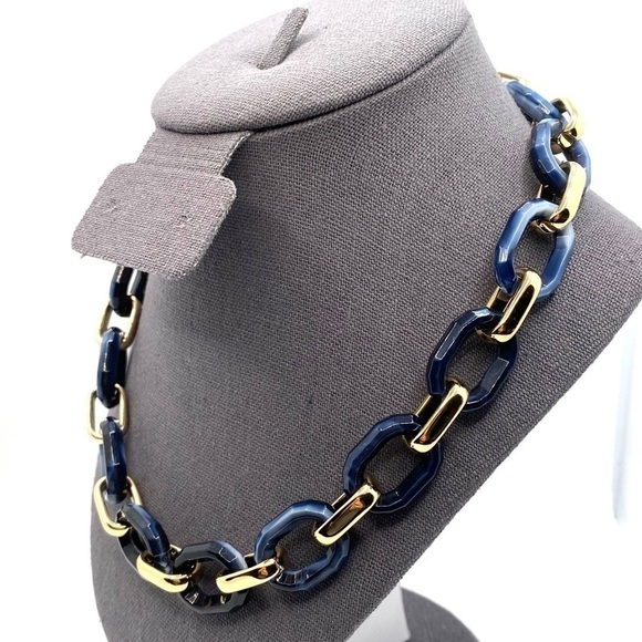 Park Lane Necklace Chunky Dark Blue Marbled Gold Tone Statement New Roman - Picture 7 of 9